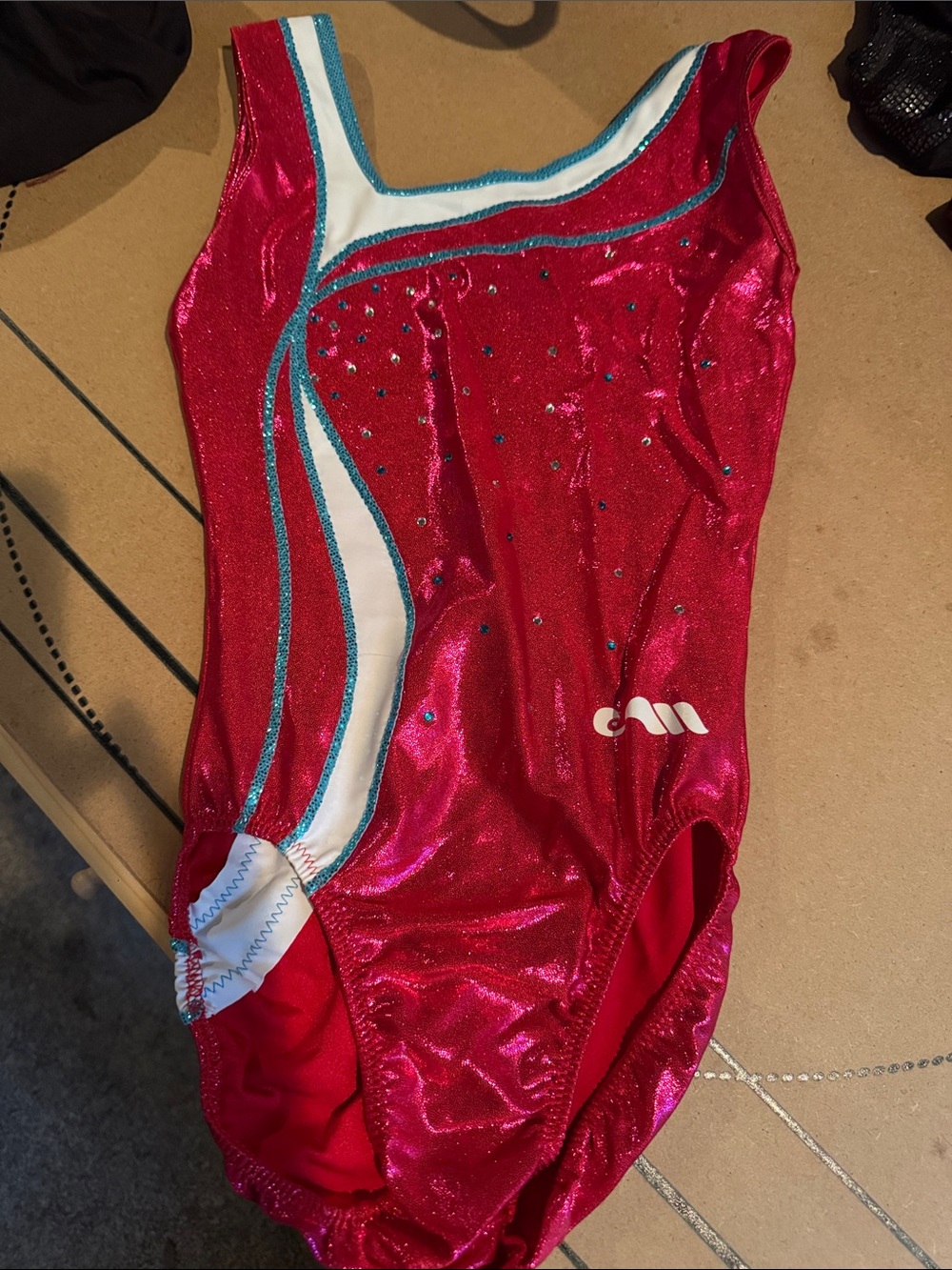 Women’s Performance Leotard in Shimmering Fuchsia with White & Teal Accents